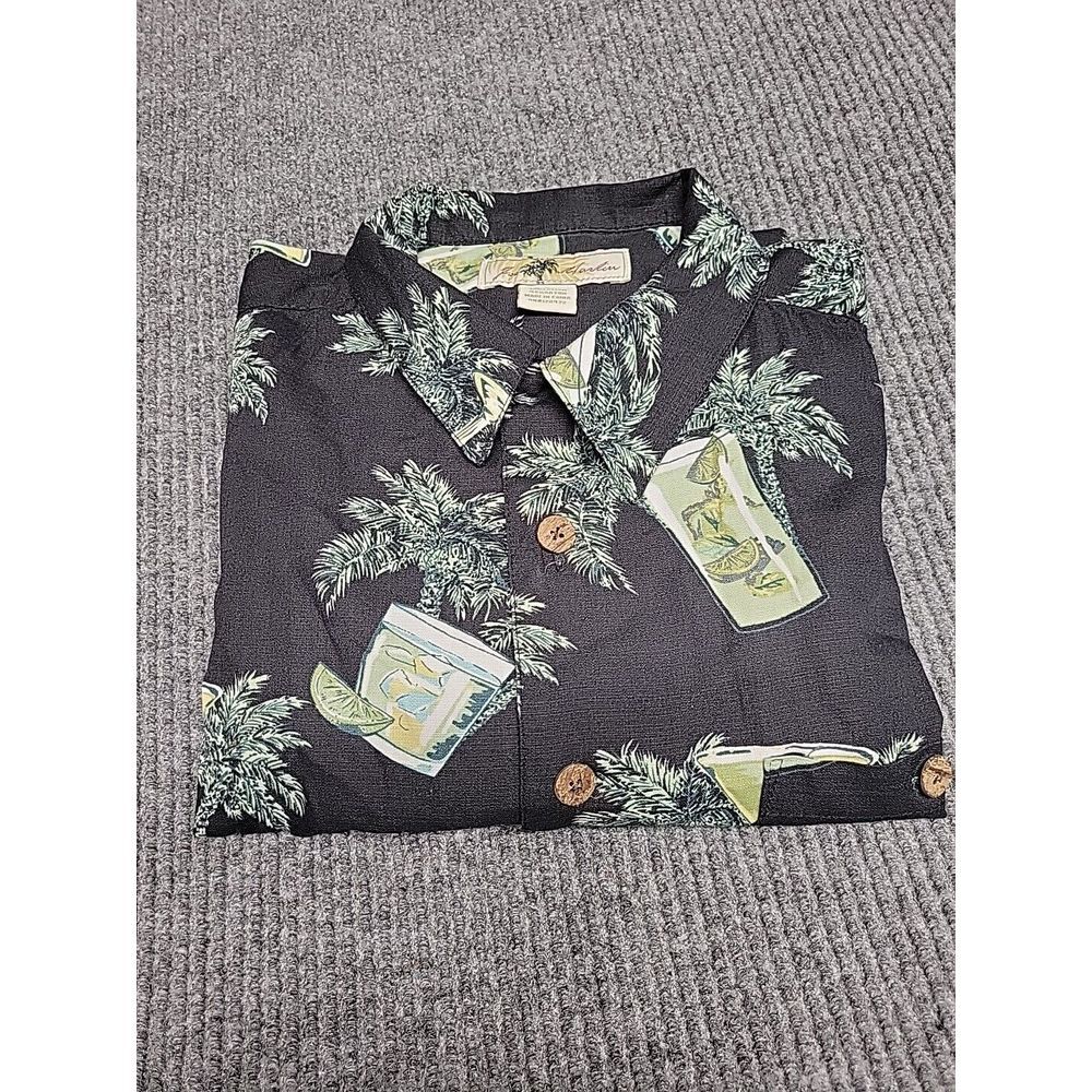 Joe Marlin Mens Large Tropical Cocktail Palm Tree Hawaiian Button Up Shirt Black